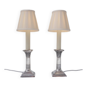 Paire antique de lampes de table en argent corinthien, William Hutton, années 1900, Royaume-Uni