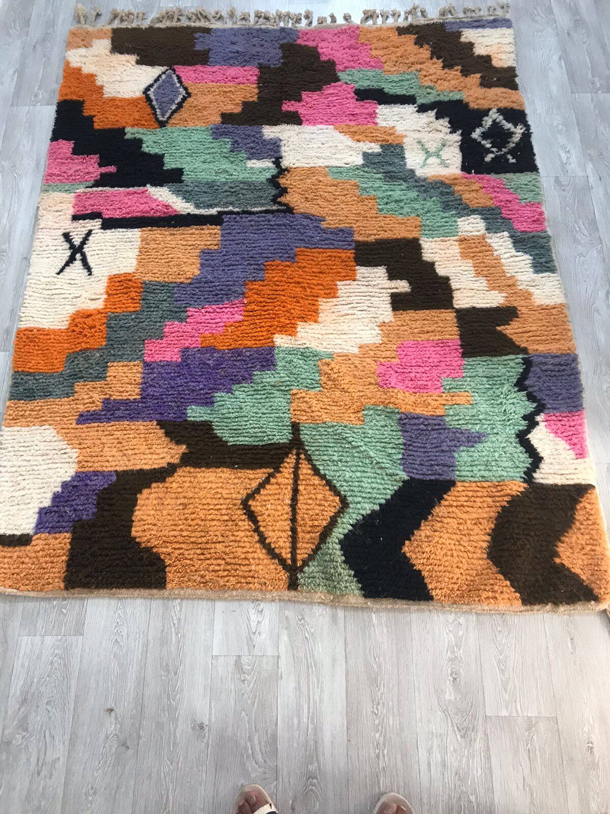 Tapis Boujad marocain  Design abstrait multicolore 3*2m