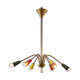 Vintage chandelier 1950, 6 arms, brass and colors, 60cm in diameter