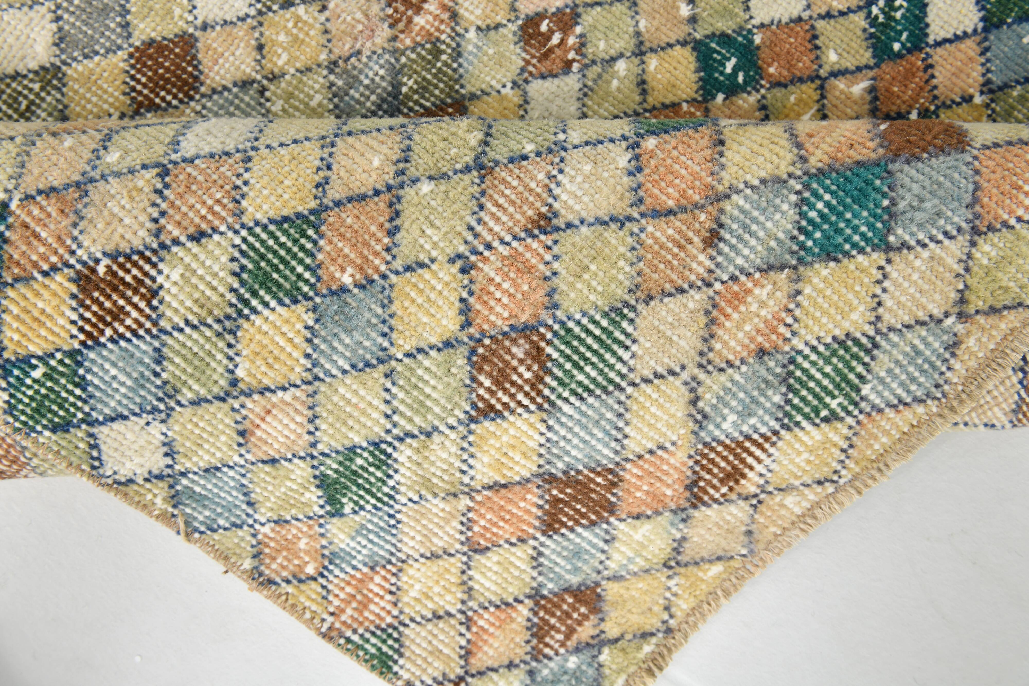 2x9 Vintage Multicolor Geometric Turkish Runner Rug, 75x266Cm