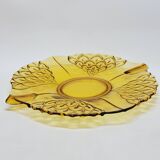 Ancien Plat Art Déco En Cristal Ambré Tchécoslovaquie