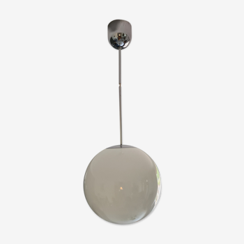 Suspended light white glass globe