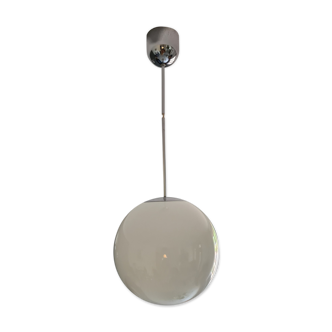 Suspended light white glass globe