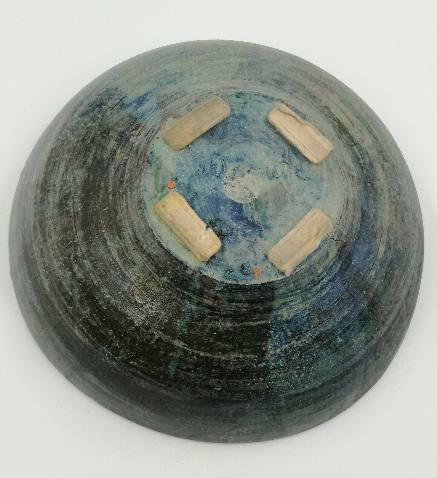 Large dish ceramic salad bowl blue color signed