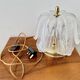Lampe de table en laiton vintage et verre en forme de feuille