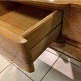 Art Deco dressing table with a triptych mirror in blonde maple and briar burl.