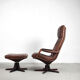 Fauteuil et pouf réglables en cuir patiné danois par Berg Furniture, années 1970