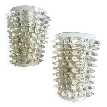 Pair of Luxury Italian "Spikes" Murano Glass Scenographic Wall Sconces