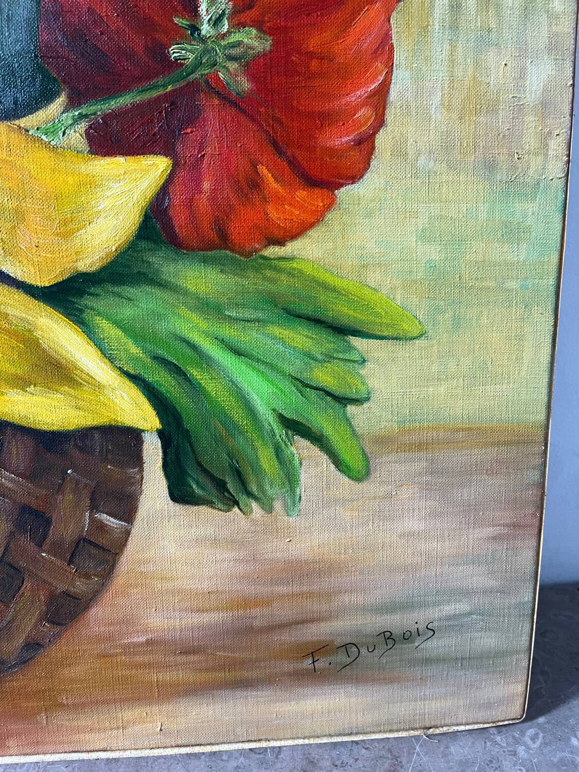 Large Table Bouquet of Flowers, Oil on Canvas, Signed Francine Dubo