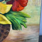 Large Table Bouquet of Flowers, Oil on Canvas, Signed Francine Dubo