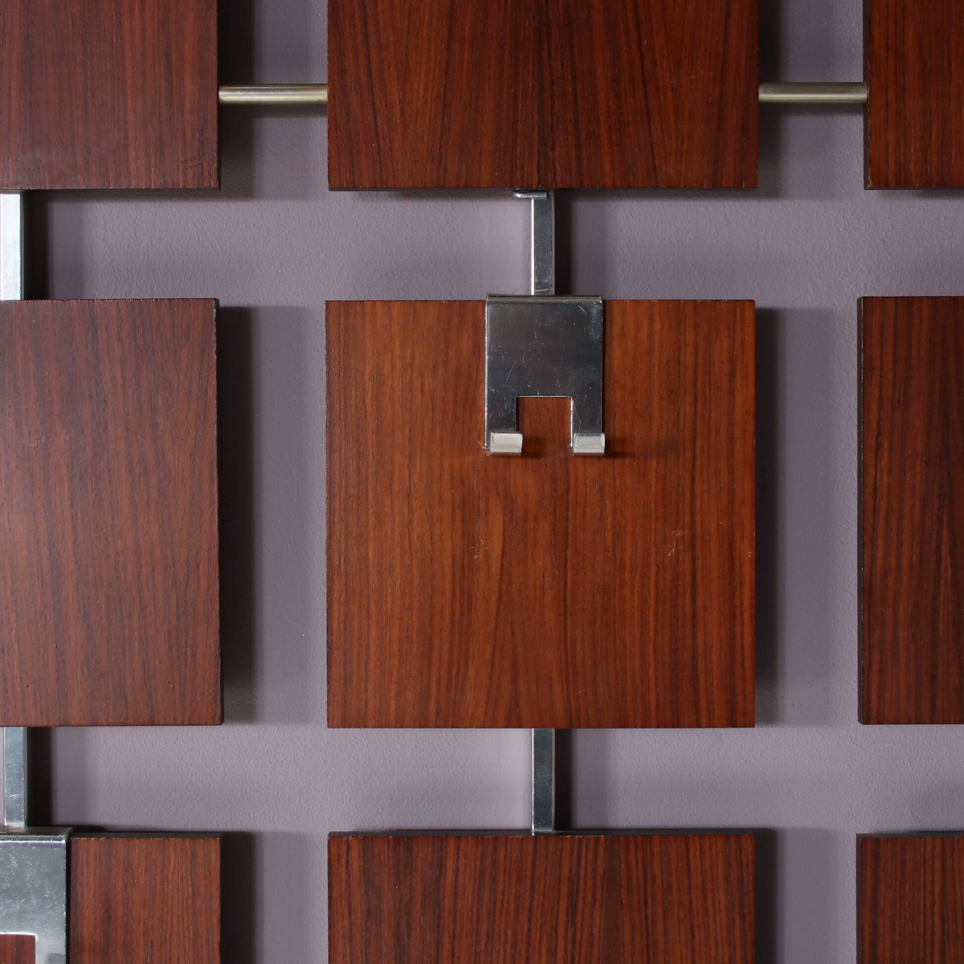 1950s teak wood coat rack with chrome hangers, Netherlands