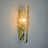 Frosted leaf wall lamp, murano glass, italy, 1970