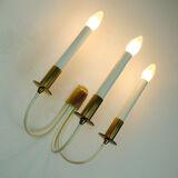 Mid century sconce wall lamp brass white metal vintage cinema light / 2 available