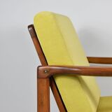 Scandinavian restored armchair, original 60s icon, yellow, teak
