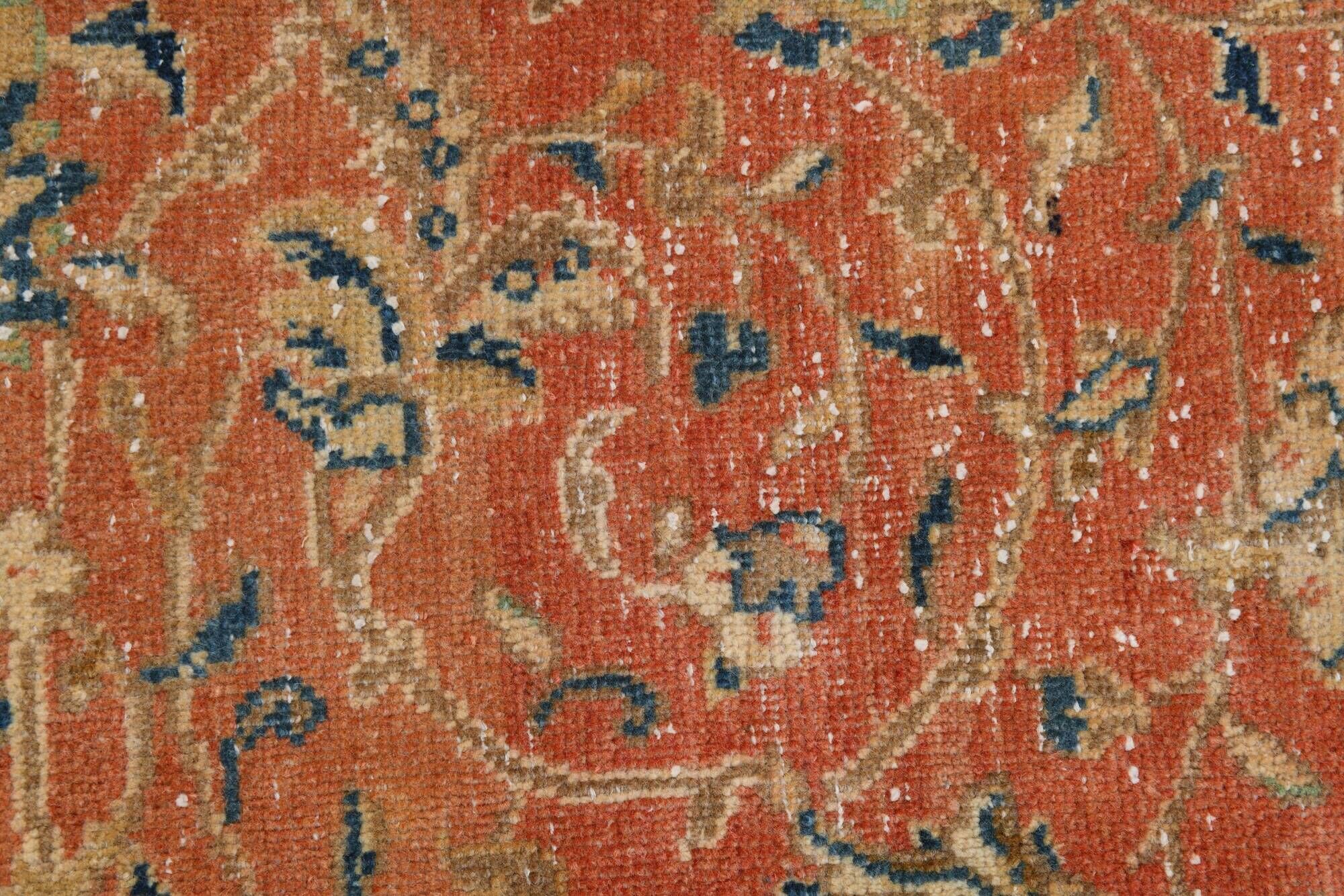 Vintage Turkish wool rug in terracotta beige with flowers, 10 × 13 feet.