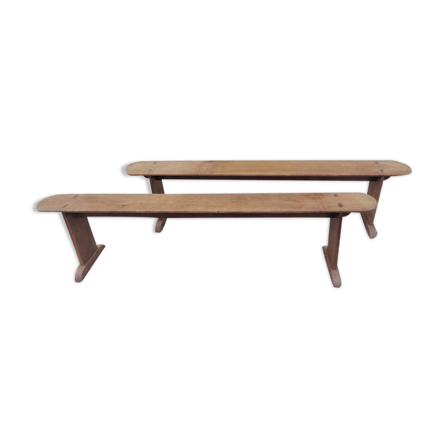 pair of farm benches in cherry