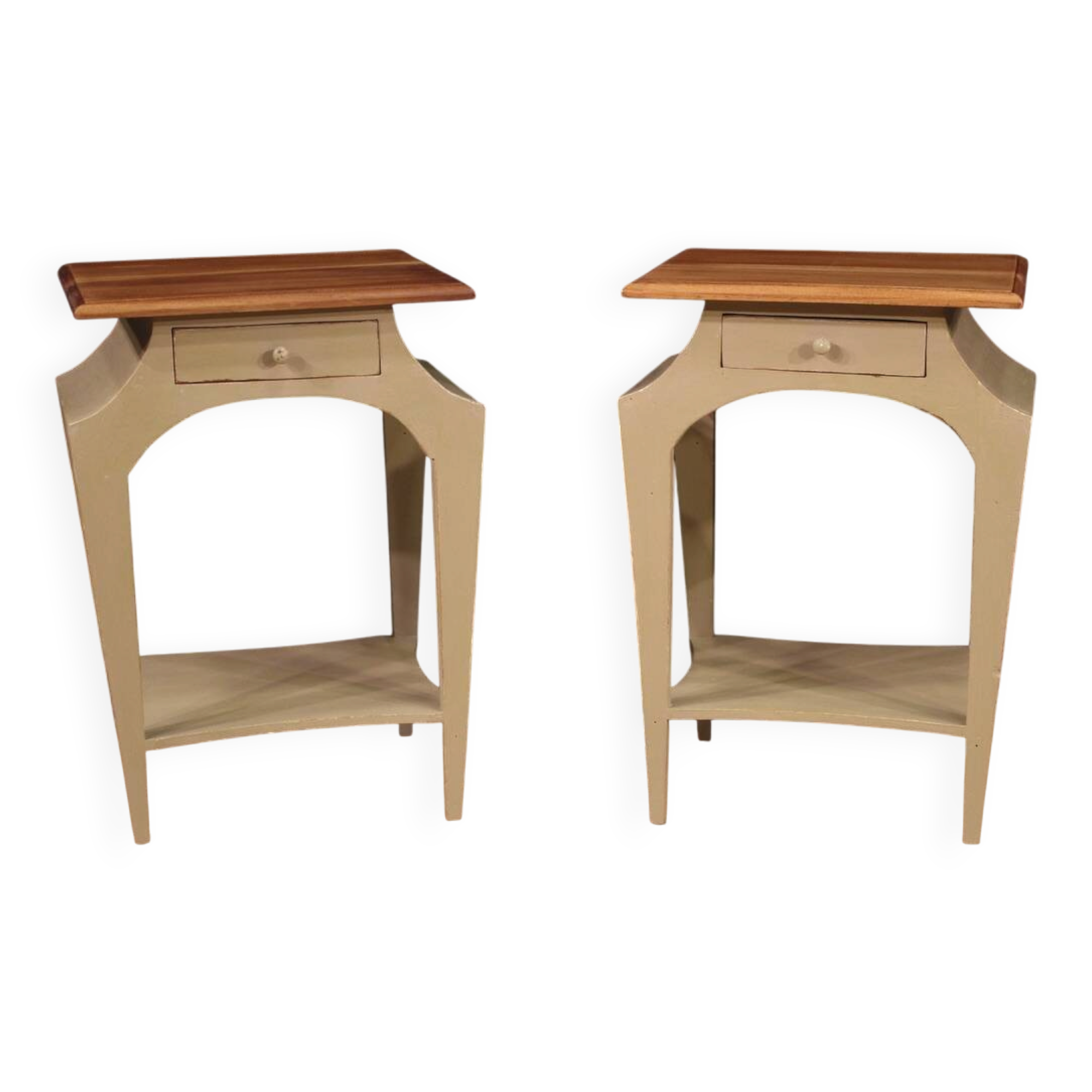 Pair of painted design bedside tables from the 80s