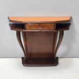 Beech and Walnut Root Console Table with an Orange Glass Top, Italy