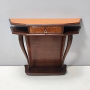 Beech and Walnut Root Console Table with an Orange Glass Top, Italy