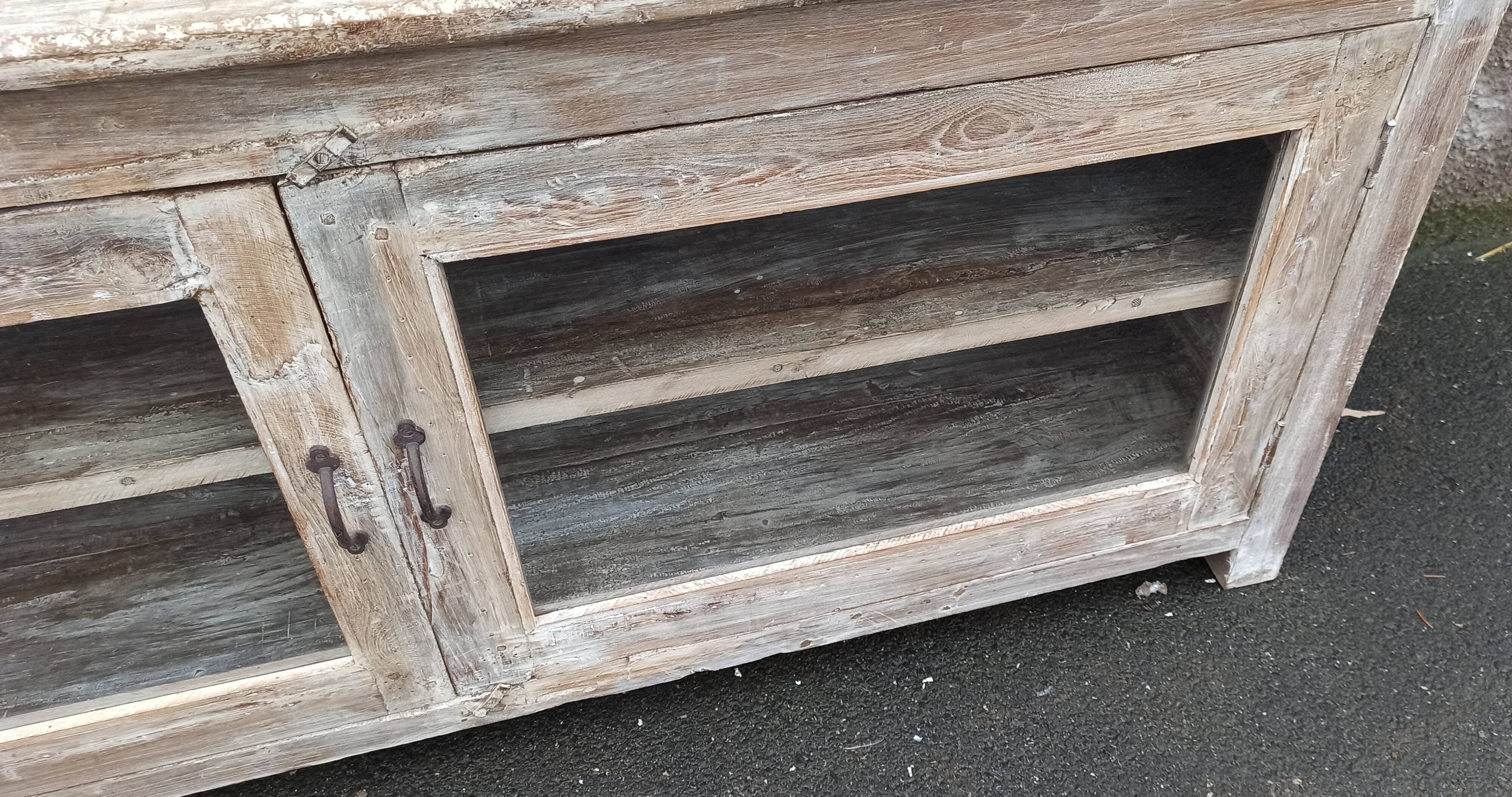 Glass sideboard in antique wood