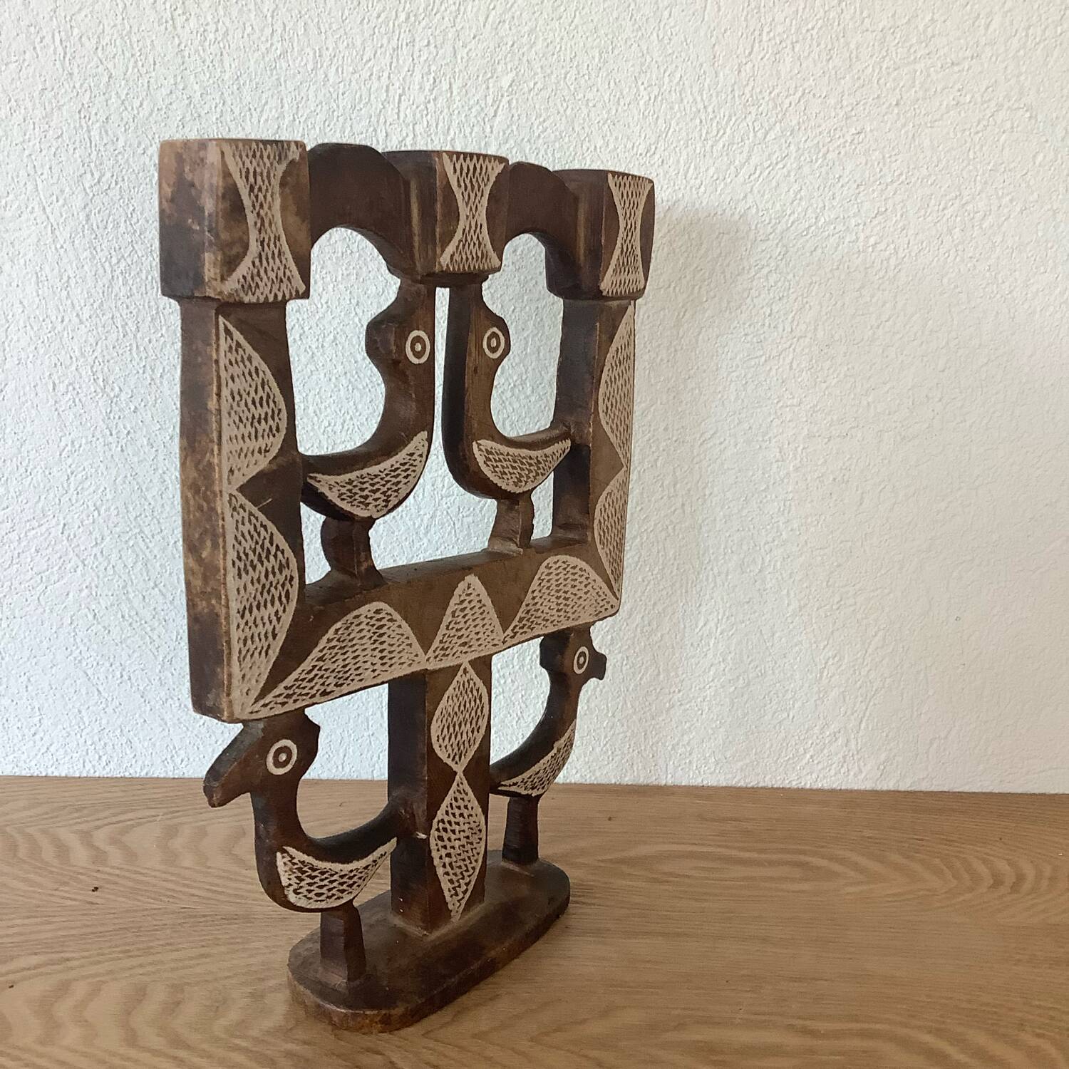 Vintage Candle Holder 70's Cut Stone Plaster Birds