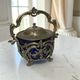 Antique cobalt blue glass biscuit barrel with ornate metal – Louis style