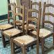 6 chaises à manger bois massif foncé paillées des années 70