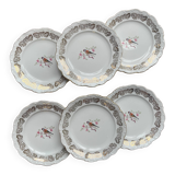 6 Small vintage plates in gold white porcelain Bavaria bird motif