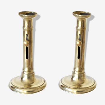 2 brass candlesticks, adjustable