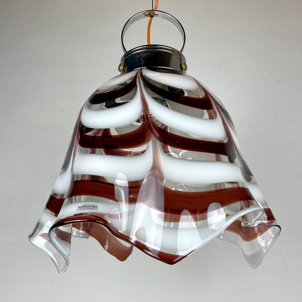 Brown Murano glass Fazzoletto pendant by AV Mazzega, Italy, 1970s