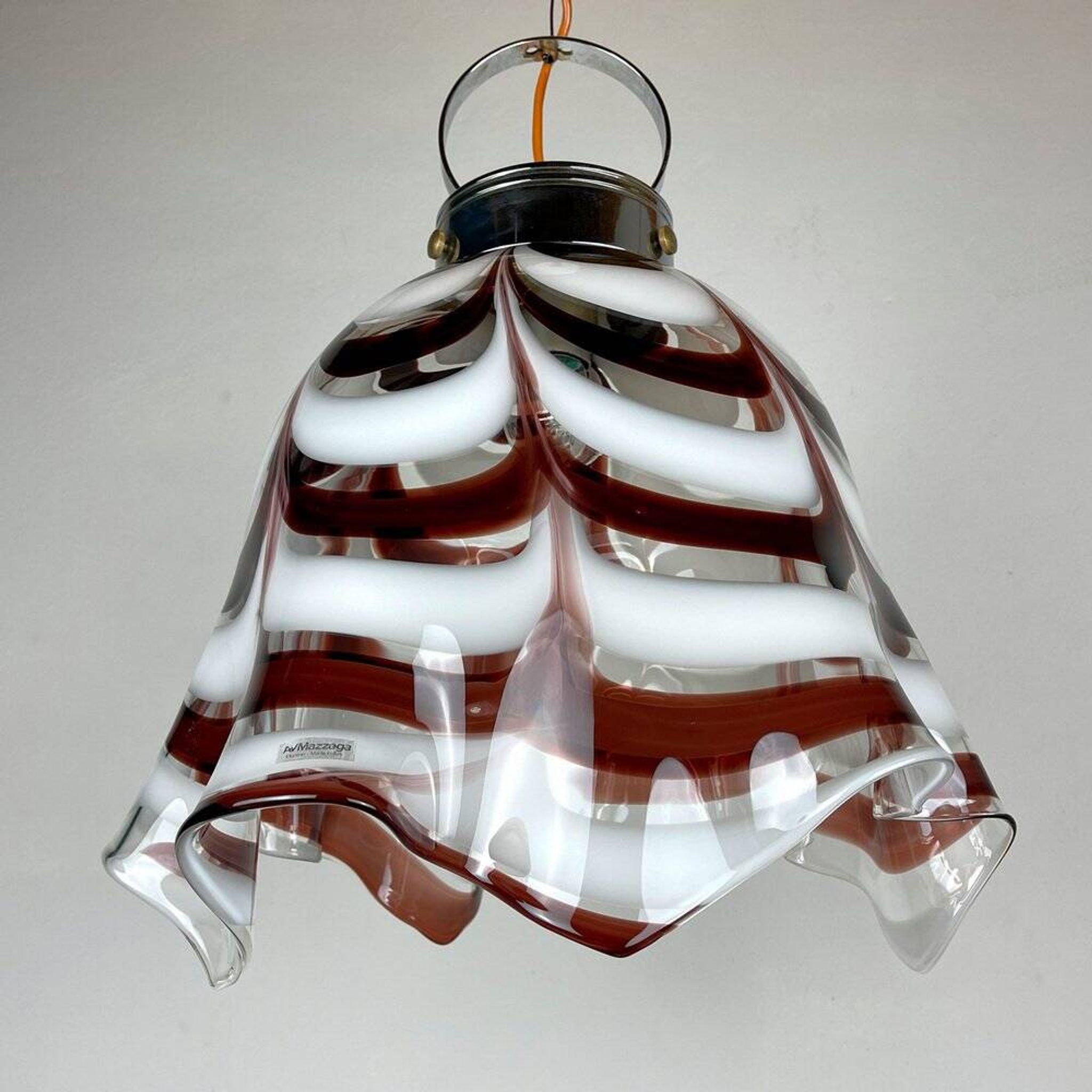 Brown Murano glass Fazzoletto pendant by AV Mazzega, Italy, 1970s