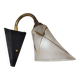 1950s wall lamp, metal, flexible brass stem and opaque shade.