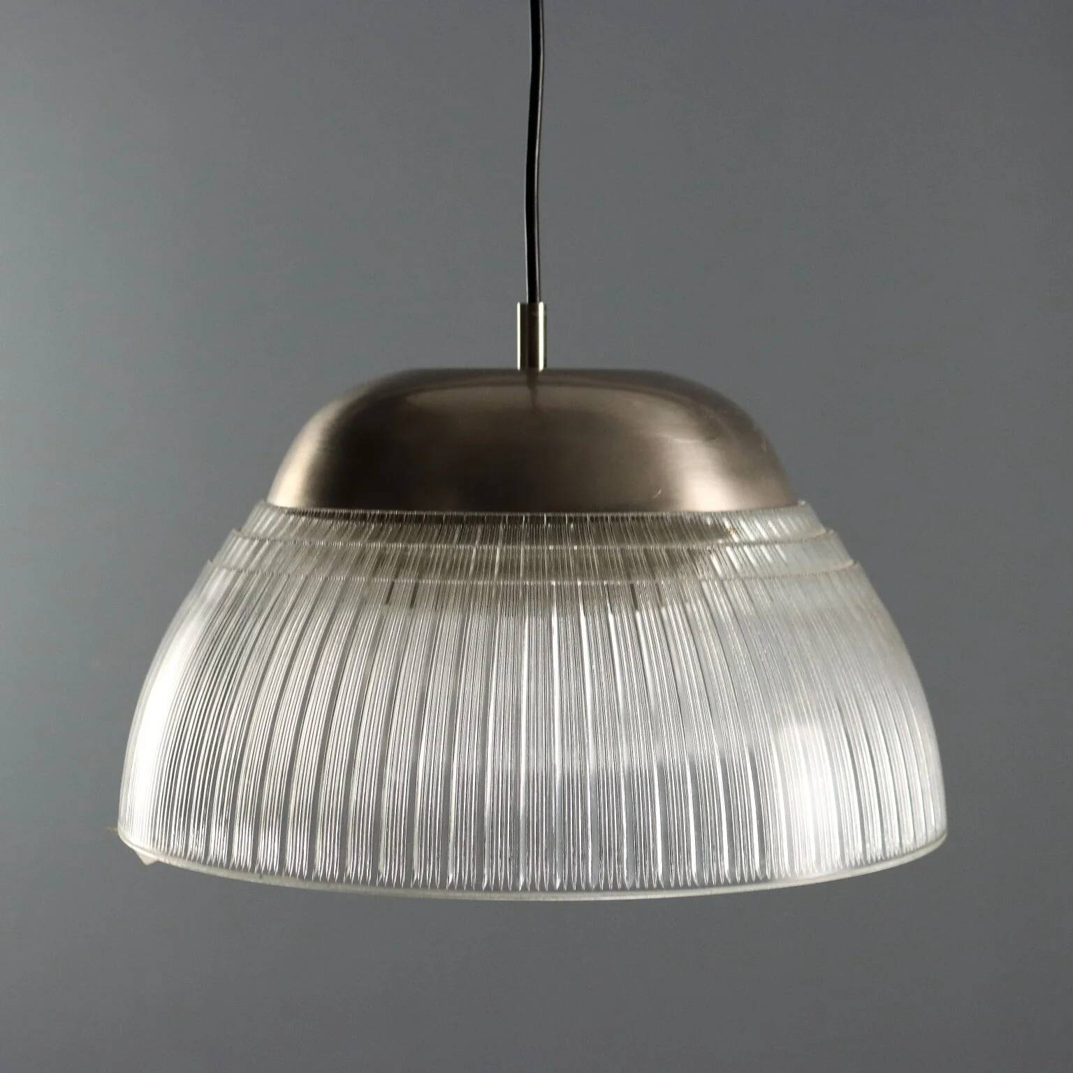 Lustre vintage en métal chromé et verre, design, Italie, années 1970