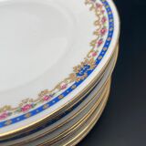 Limoges porcelain cheese/dessert plates with blue border and small pink flowers – MSFP1