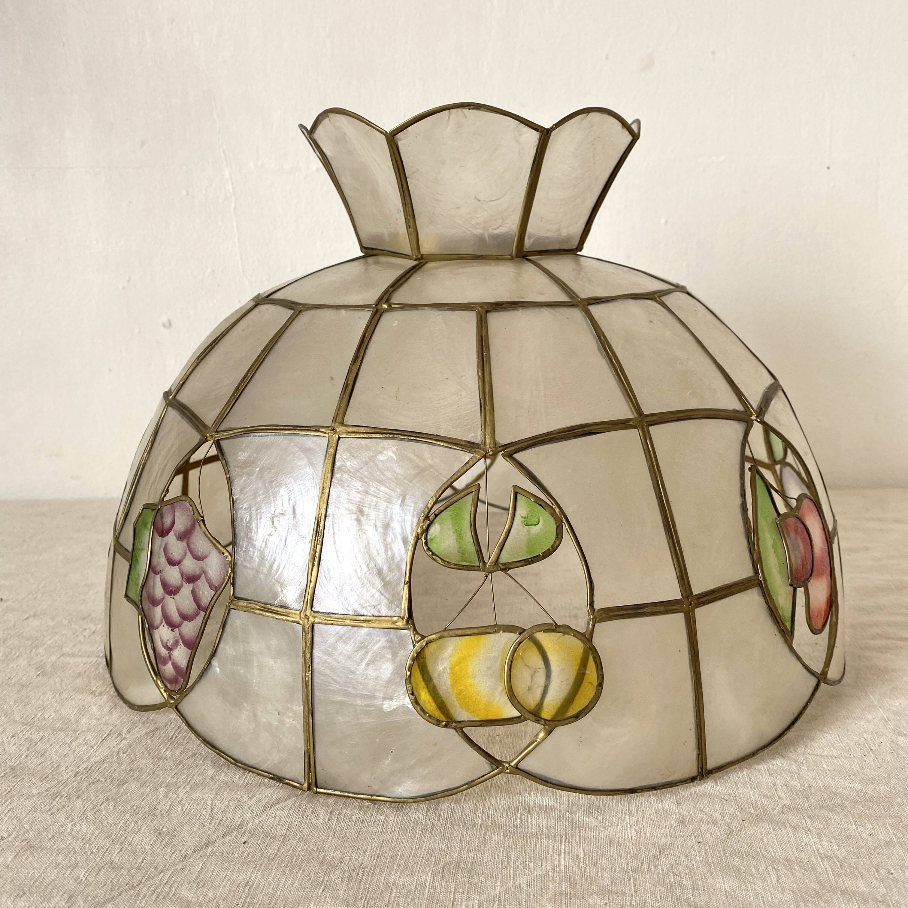 Suspension in mother-of-pearl and vintage brass, fruit decoration