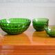 Lot of 4 cups and a green molded glass bowl