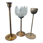 Vintage brass candlestick trio