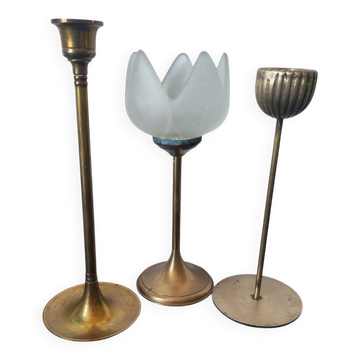 Vintage brass candlestick trio