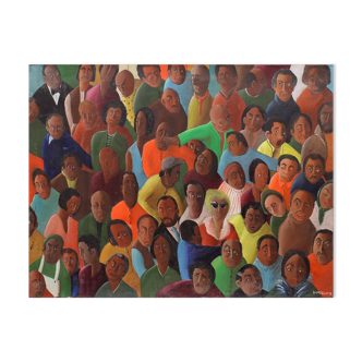 Oil on canvas, Cuban style - crowd characters - 65 x 50 cm