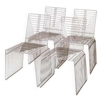 Set of 4 sculptural chairs in chromed metal Max Sauze France 1972