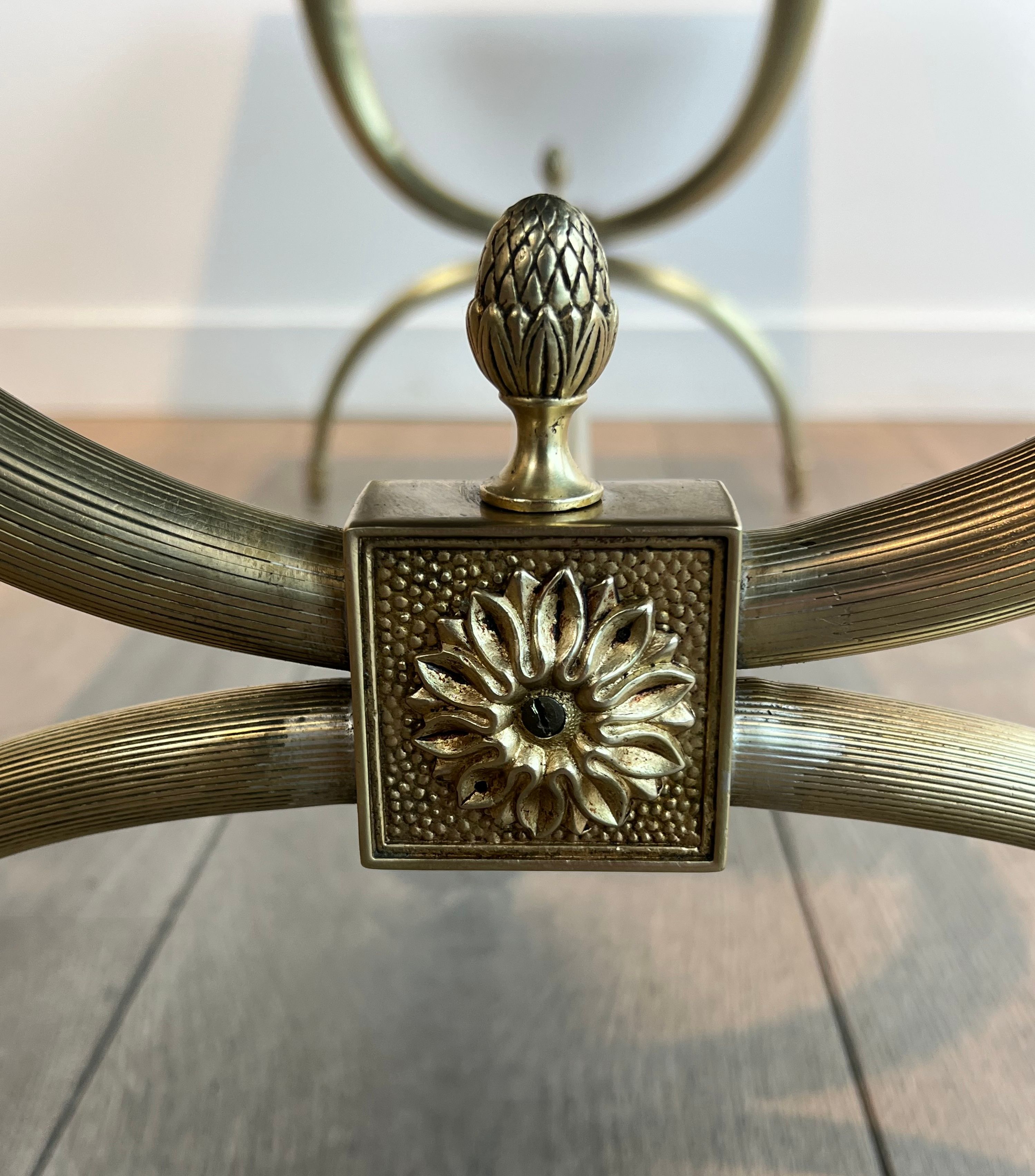 Neoclassical coffee table in brass and marble by Raymond Subes