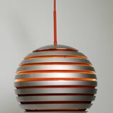 1960s spherical Space Age ceiling lamp with slats made of heavy metal