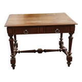 Bureau plat ancien en bois à deux tiroirs