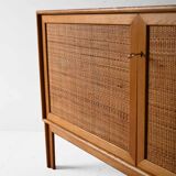Scandinavian oak cabinet with woven rattan doors