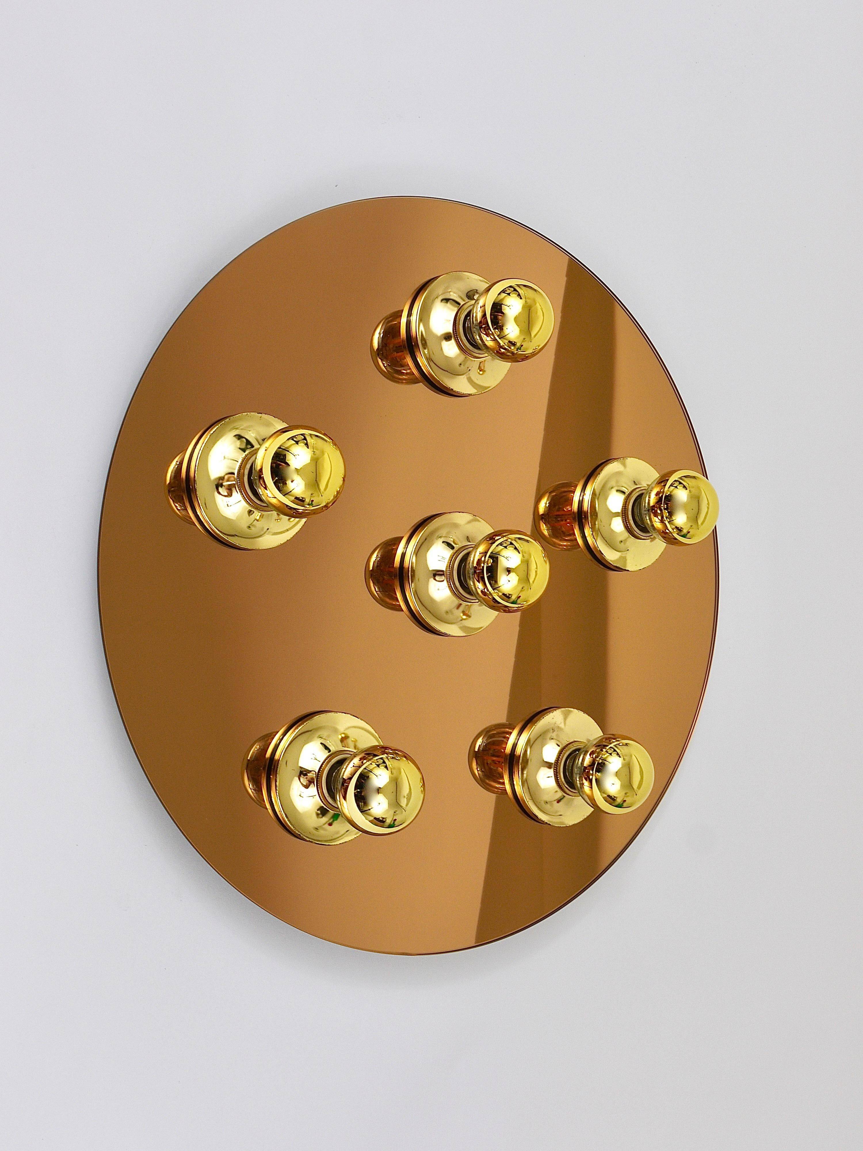 Fontana Arte Style Mirror in Gilded Bronze Glass Ceiling Light or Wall Sconce, Italy, 1970s