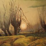 Italian signed painting landscape in Impressionist style from 20th century