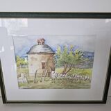 Watercolor of the dovecote of Camboulan Aveyron signed Annick Mesnil