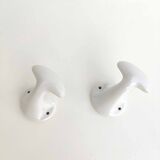 Pair of bathroom hooks or kitchen in white ceramic 1950