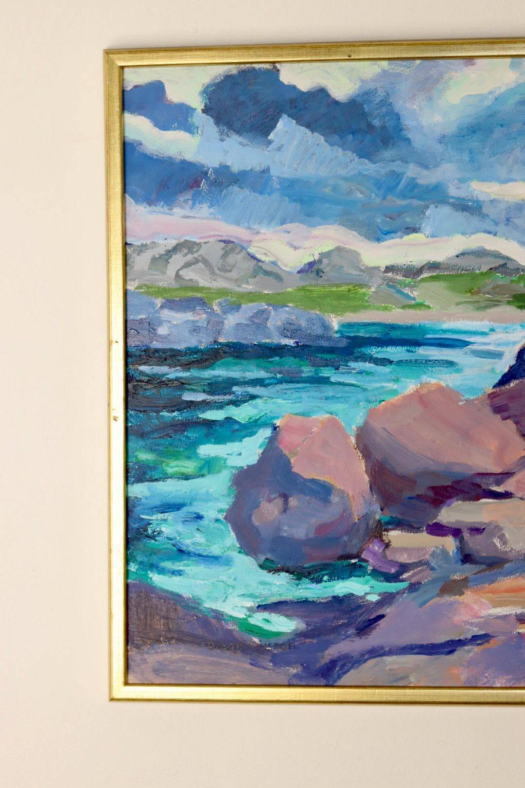 Original Swedish oil painting on panel "Coastal Scene" by D. Samuelsson