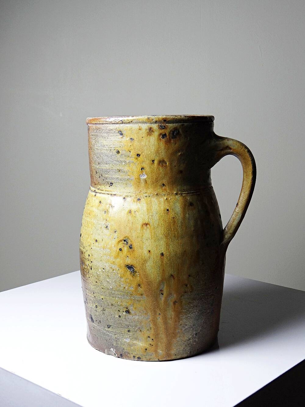 Large antique stoneware jug from Puisaye, pyritic, late 19th century.